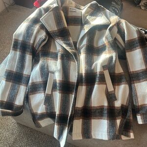 Ciso Black and Cream Plaid Pea Coat